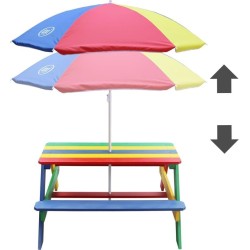 Axi AXI Stół piknikowy Nick dla dzieci, z parasolem, tęczowy