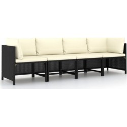 vidaXL 4-osobowa sofa ogrodowa z poduszkami polirattan, czarna