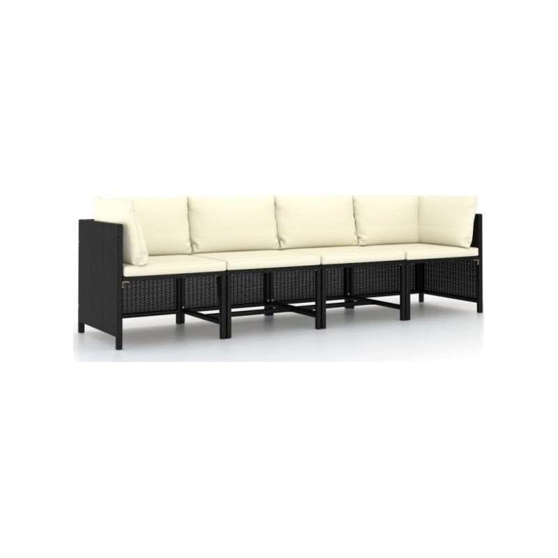 vidaXL 4-osobowa sofa ogrodowa z poduszkami polirattan, czarna