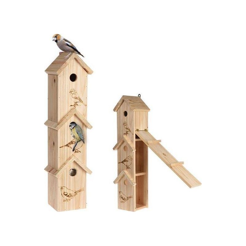 ProGarden Budka lęgowa 3-piętrowa dla ptaków drewniana ozdobna domek lęgowy do zawieszenia 60x15x13,5 cm